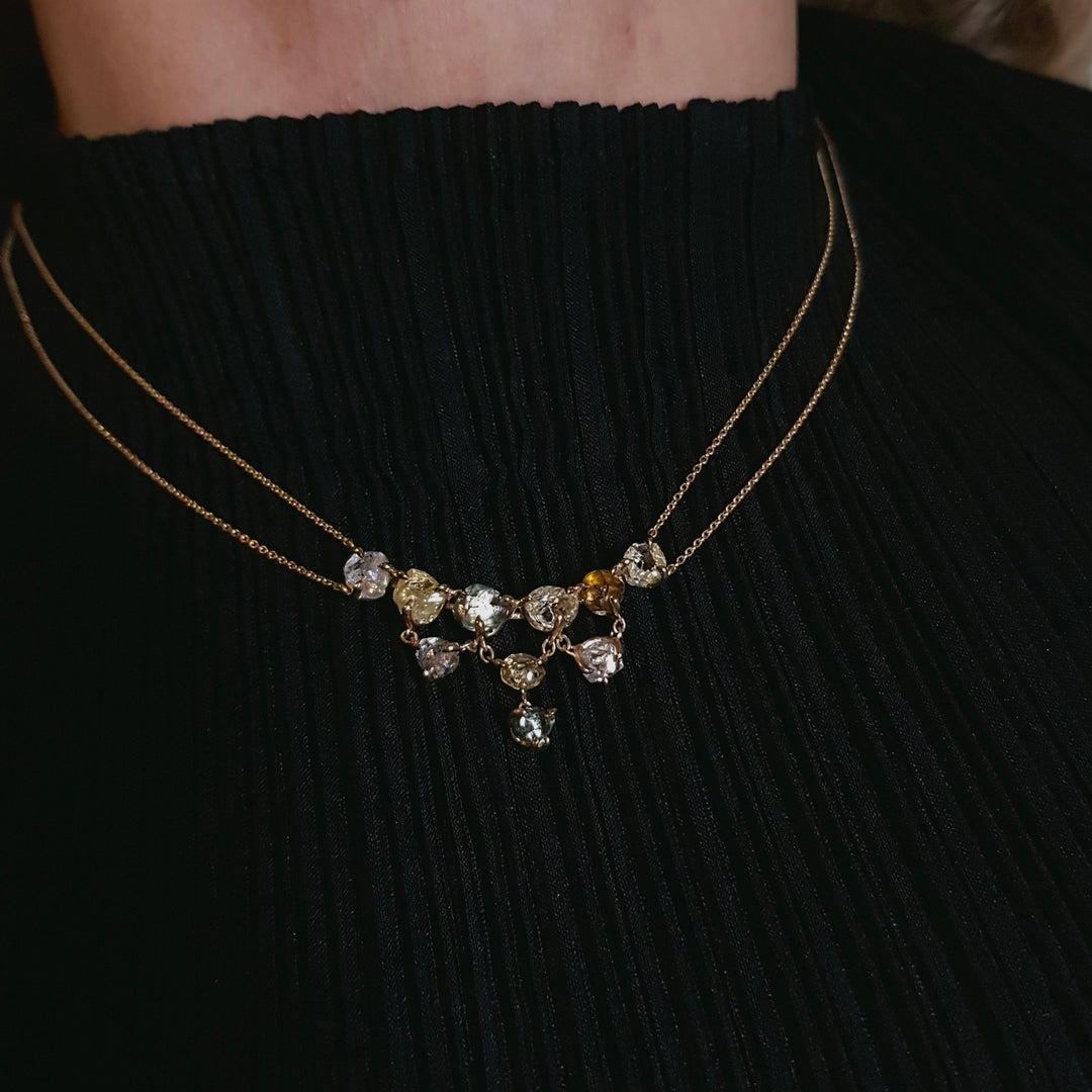 10th Anniversary Rough Diamond Gold Necklace Showpiece – 7.38 ct.