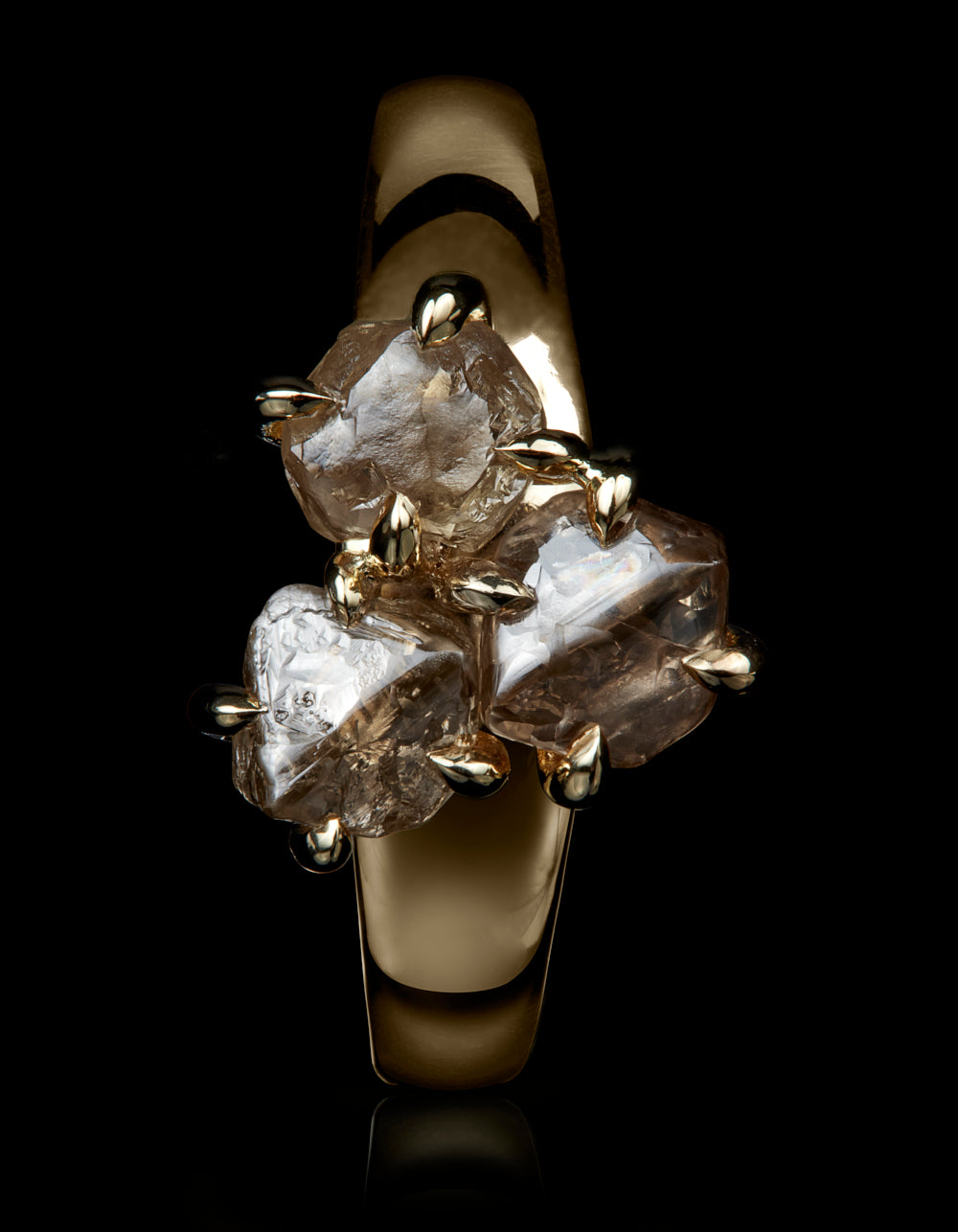 Australian Raw Diamonds in Glossy Gold Ring - 3.25 ct.