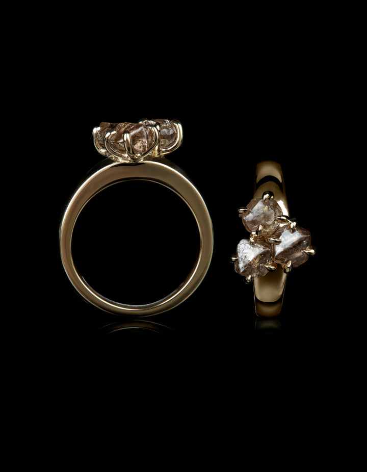 Australian Raw Diamonds in Glossy Gold Ring - 3.25 ct.