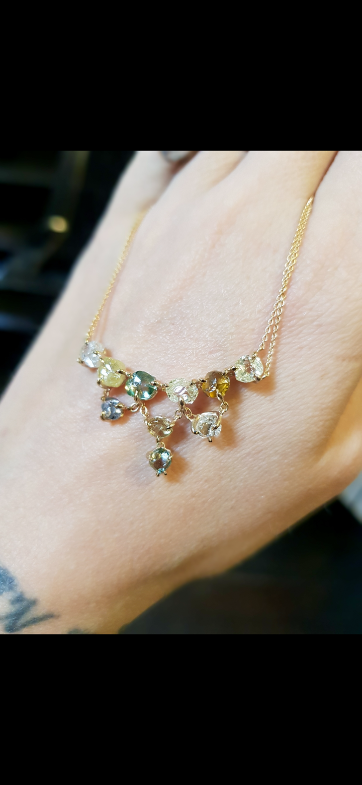 10th Anniversary Rough Diamond Gold Necklace Showpiece – 7.38 ct.