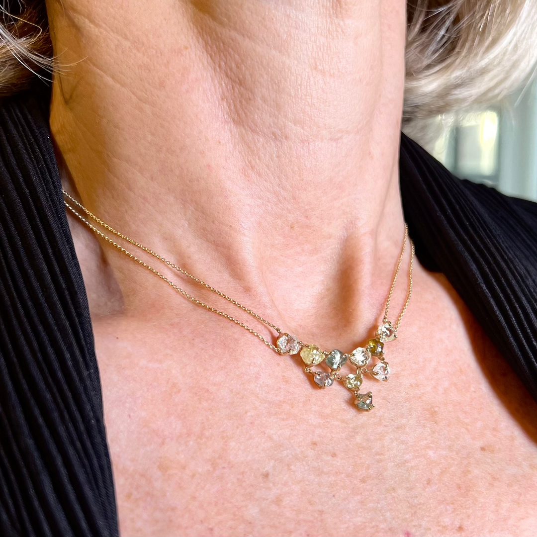 10th Anniversary Rough Diamond Gold Necklace Showpiece – 7.38 ct.